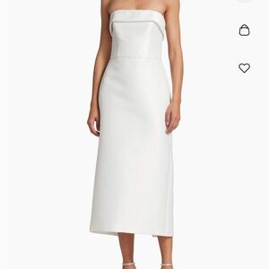 Amsale Satin Tea Length Bridal Strapless Dress